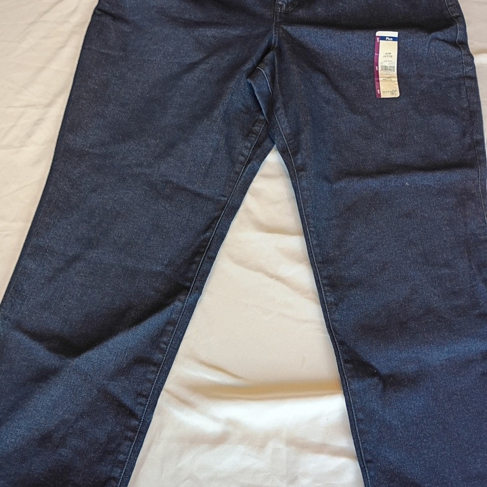 Terra & Sky Straight Leg Jeans Womens 20W Petite Dark Wash NWT Mid Rise Stretch